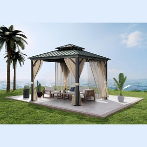 Outdoor Gazebo Canopy 10 x 10 ft Permanent High Strength Aluminum Frame, Iron Double Roof, Gazebo with Curtain and Net for Patio, Lawn, Deck, Garden - 1 of 4
