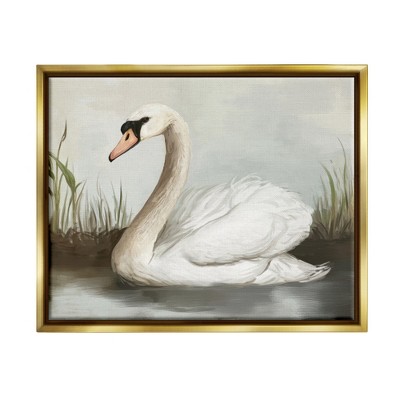 Stupell Industries Swan in Pond Painting Framed Floater Canvas Wall Art