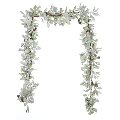 Christmas Snowy Lambs Ear and Holly Berry 9ft Garland-White