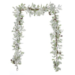 Christmas Snowy Lambs Ear and Holly Berry 9ft Garland-White - 1 of 4