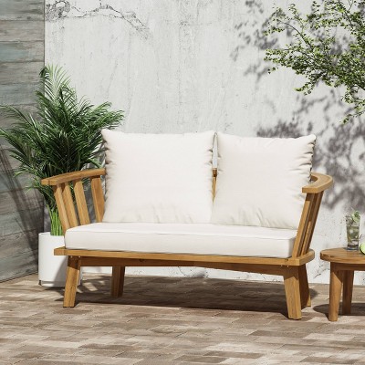 White Cushioned Teak Outdoor Wooden Loveseat