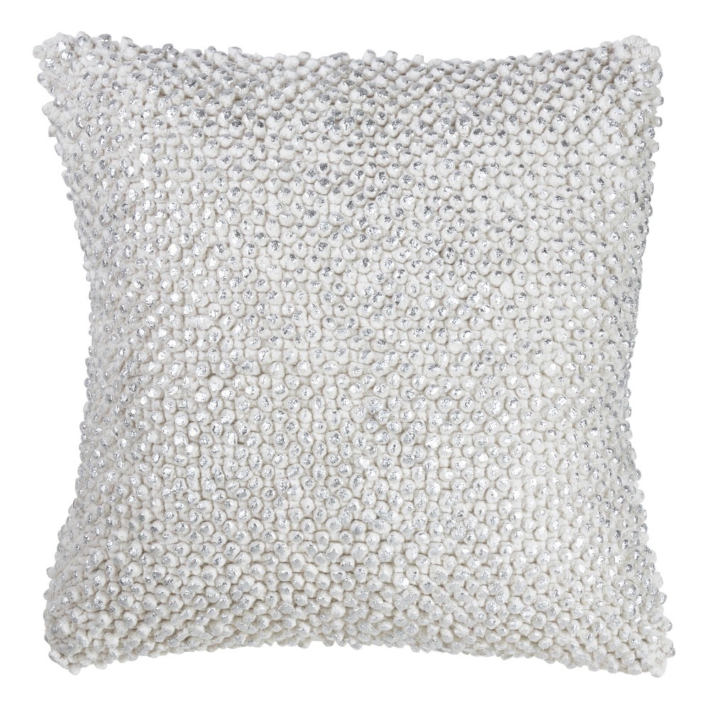 Photos - Pillow 18"x18" Foil Printed Pom-Pom Square Throw  Silver - Saro Lifestyle