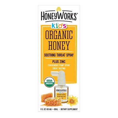 HoneyWorks Kids Organic Honey Soothing Throat Spray + Zinc - 1 fl oz