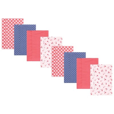 Hudson Baby Boys and Girls Cotton Poly Flannel Burp Cloths 8-Pack, Cherry Sweet, One Size