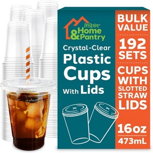 Inspire Home & Pantry Plastic Cups with Lids | BULK SAVINGS Smoothie Cup, Iced Coffee, Soda | Crystal Clear Cups - 1 of 4