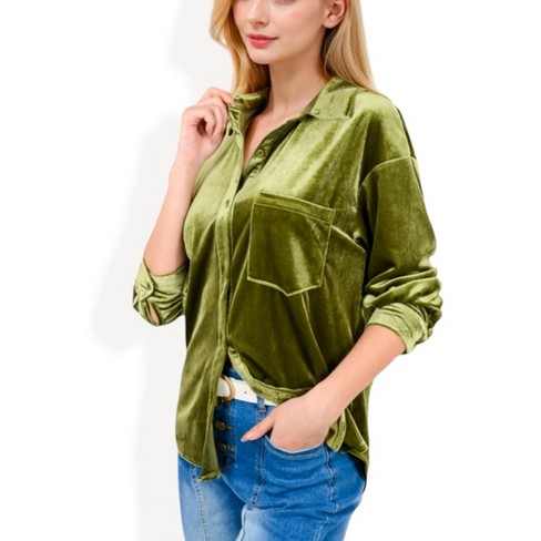Anna-Kaci Women's Long Sleeve Plaid Button-Down Shirt with Front Pocket Detail