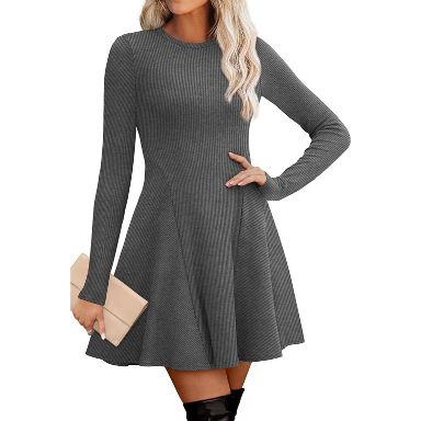 dark grey ribbed dress Perri Sweater Dress – SEROYA main image 1