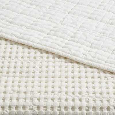 Luxurious Cream Cotton Waffle-Knit King Throw, Reversible & Machine Washable