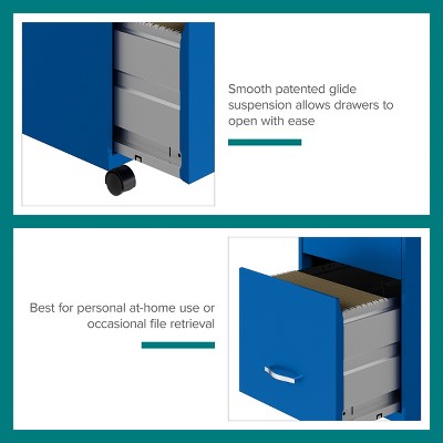 Compact Blue Steel 3-Drawer Mobile File Cabinet with Lock