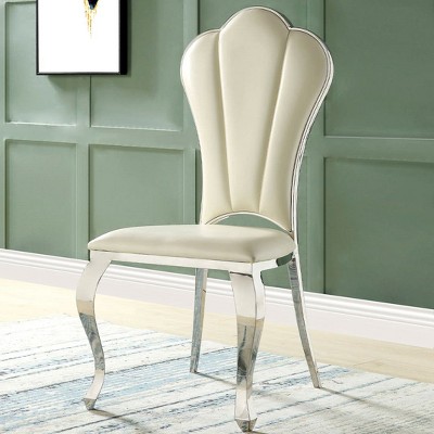 Beige Faux Leather Upholstered Side Chair with Metal Frame