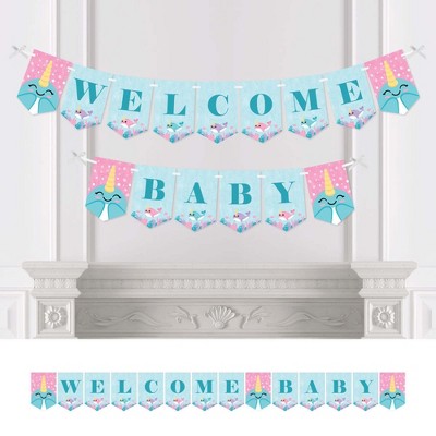 Big Dot of Happiness Narwhal Girl - Under The Sea Baby Shower Bunting Banner - Party Decorations - Welcome Baby