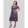 24seven Comfort Apparel Plus Size Brown and Pink Print Short Sleeve Tie Waist Midi Dress - 2 of 4