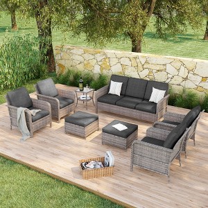 Sonkuki 9 Pieces Patio Sofa with Ottomans Set, All-Weather PE Rattan Wicker, Patio Conversation Couch with Cushion - 1 of 4