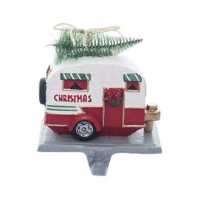Season's Designs 5.25" Red Retro Camper Christmas Tree Stocking Holder Multicolored Stone Decor for Indoor Use on Mantel or Tabletop