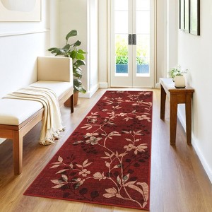 Washable Modern Leaves Print Rug, Non Slip Stain Resistant Botanical Low Pile Carpet for Living Room Bedroom Dining Home Office - 1 of 4