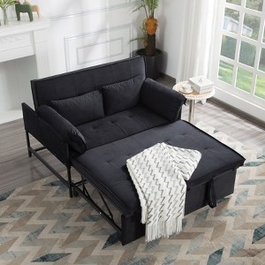 DOMETOUR 46 Inch Pull-out Sleeper Upholstered Sofa Bed with Two Pillows, Convertible Sofa Bed Velvet Loveseat for Living Room Bedroom - 1 of 4