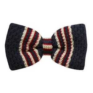 TheDapperTie Men's Gray, Cream And Red Stripe 2.75 W And 4.75 L Inch Knit Pre-Tied Bow Tie - 1 of 3