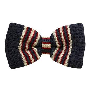 TheDapperTie Men's Gray, Cream And Red Stripe 2.75 W And 4.75 L Inch Knit Pre-Tied Bow Tie