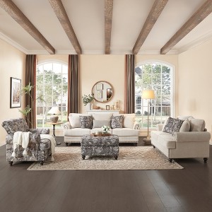 Piece Living Room Set, Modern Farmhouse Chenille Sofa and Loveseat with Nailhead Trim, Floral Accent Chair - 1 of 4