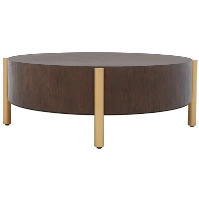 Diangela Round Dark Oak and Gold Coffee Table with Veneer Top