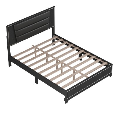 TiramisuBest Queen Size PU Upholstered Bed - Black PU Design