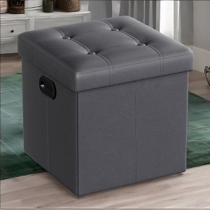 SONGMICS 15 Inches Folding Storage Ottoman, Cube Footrest, Coffee Table with Hole Handles, Faux Leather - 1 of 4