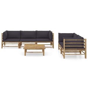 vidaXL Bamboo Patio Lounge Set, 6-Piece Outdoor Furniture Set with Dark Gray Cushions, Modular Design, Easy to Clean, Washable Cushion Covers - 1 of 4