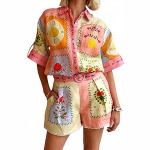 Women's Shandy Multi Print Top & Shorts Set - SUNDAYUP - 1 of 3