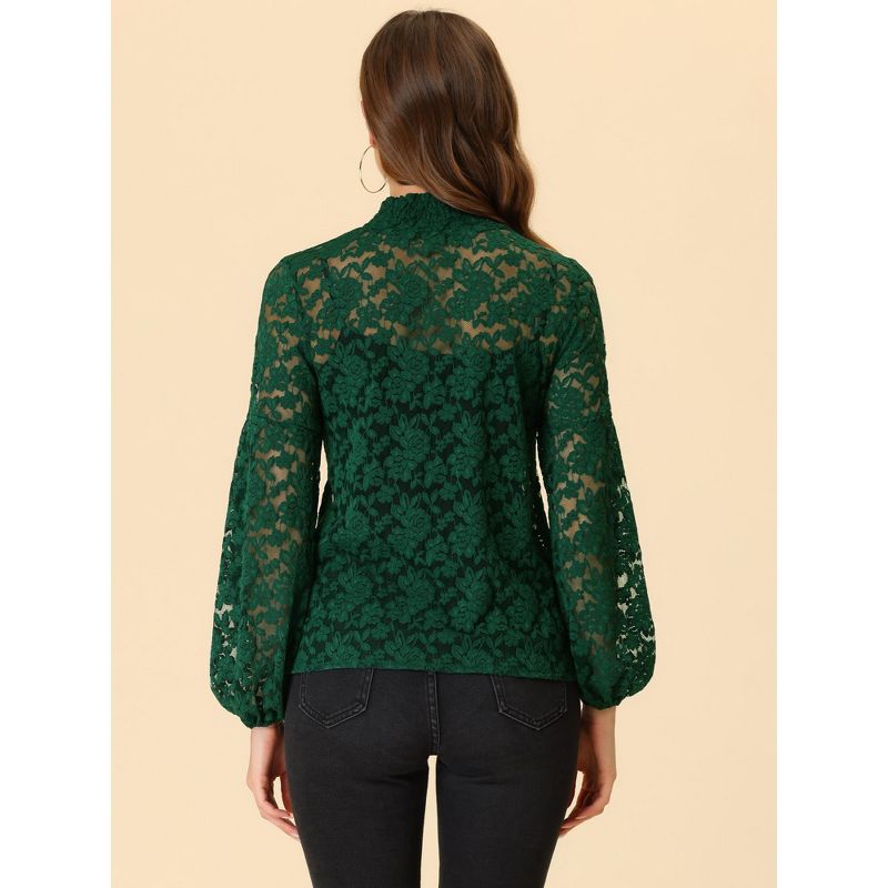 Allegra K Women's See Through Mock Neck Long Sleeve Floral Lace Blouse, 5 of 7