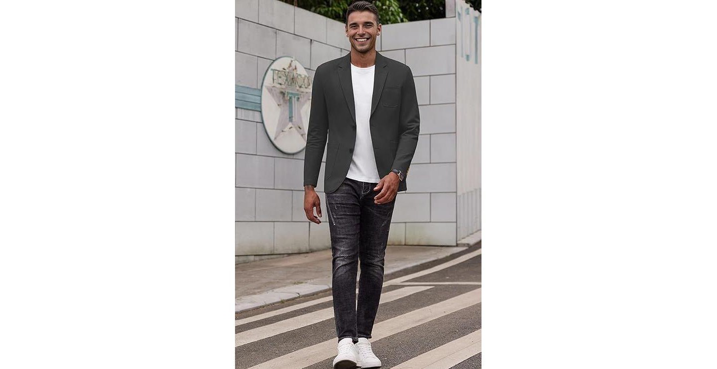 Мужской пиджак COOFANDY Smart Wash Blazer Regular Fit Cotton Sport Coat Casual Suit Jacket Black, цвет: Чёрный — фото 3