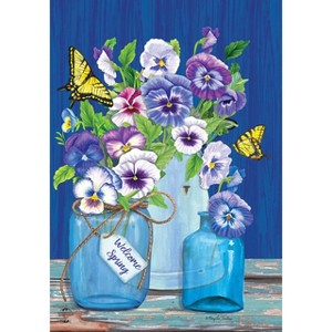 Butterflies and Pansies Spring House Flag Mason Jars 28" x 40" Briarwood Lane - 1 of 4