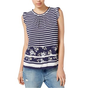 maison Jules Womens Striped Floral Knit Blouse - 1 of 1