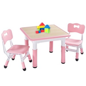 Aoibox Kids Table and 2 Chairs Set Height Adjustable Toddler Furniture for Ages 3-8 Easy Wipe Arts Crafts Pink 3pcs - 1 of 4