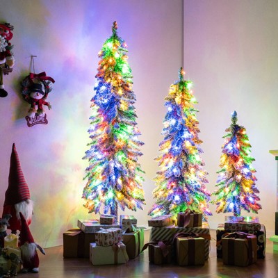 Costway 3’ 4’ 5’ Artificial Christmas Tree Set of 3 with 115 + 207 + 275 Branch Tips Snow-flocked Branch Tips