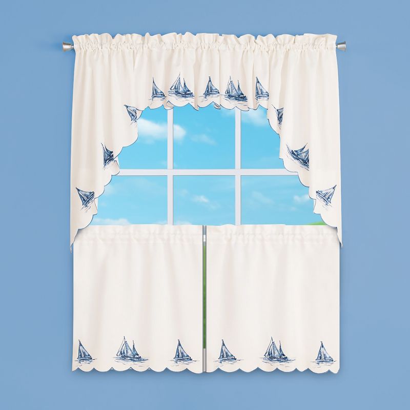 Collections Etc Sailboat Embroidered Curtains, 3 of 4