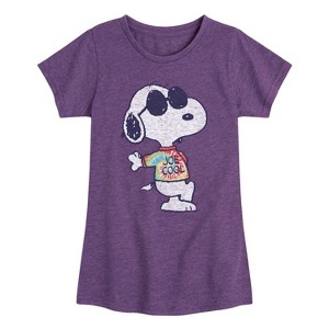 Girls' - Peanuts - Joe Cool' Tie Dye Fitted Short Sleeve Graphic T-Shirt - 1 of 4