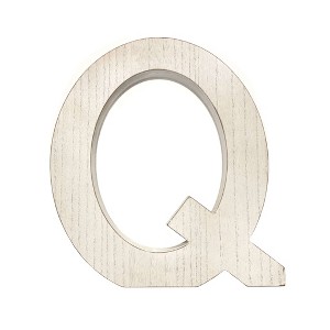 HomeRoots 16" Distressed White Wash Wooden Initial Letter Q Sculpture - 1 of 4