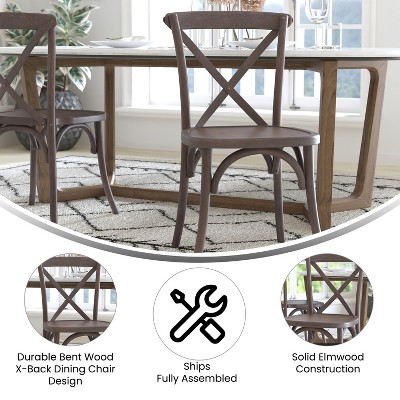 Elegant Elmwood Dark Driftwood X-Back Dining Chair