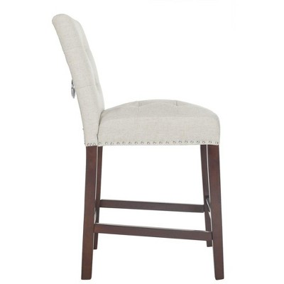 Light Grey Tufted Linen Counter Stools with Chrome Nail Head Trim