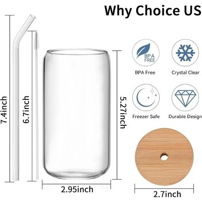 Glass Cup with Lid and Straw 16oz Ice Coffee Cup Skinny and Long Can Beer Cups Glass Set Drinking Glasses with Bamboo Lids Reusable Glass Cups Ideal