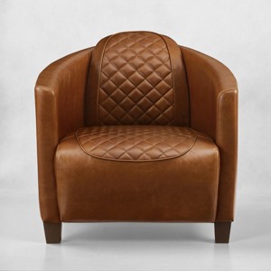Art Leon Mid-century Modern Genuine Leather Accent Chair with Quilted Design - 1 of 4
