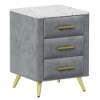 JUJABU Upholstered Round Nightstand with 3 Drawers, Metal Handles, Marbling Stickers Top - 2 of 4
