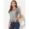 Allegra K Women's Lace Floral Scalloped Trim Short Sleeve Semi Sheer Top - 3 of 4