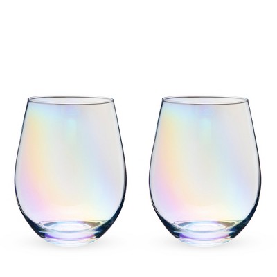 Iridescent Stemless Champagne Flutes, Wine Glasses for Cocktails