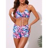 INSPIRE CHIC Women's Strappy Floral Printed Ruched Long Sleeve Robe Cover Up BoyShorts Bottoms Swimwear Bikini Sets 3 Pieces - 2 of 4