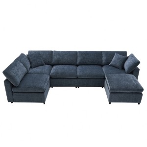 130"x65" 6-Seat Modular Cloud Sofa Bed with Ottoman, Convertible U Shaped Sleeper Couch, Chenille Upholstery - 1 of 4
