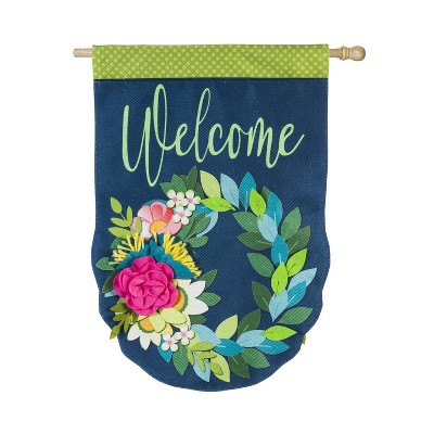 Evergreen Flower Garden House Burlap Flag