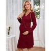 YesFashion Women Long Sleeve Maternity Nursing Dress Casual V Neck Breastfeeding Ribbed Knit Belt Pregnancy Dresses - 4 of 4