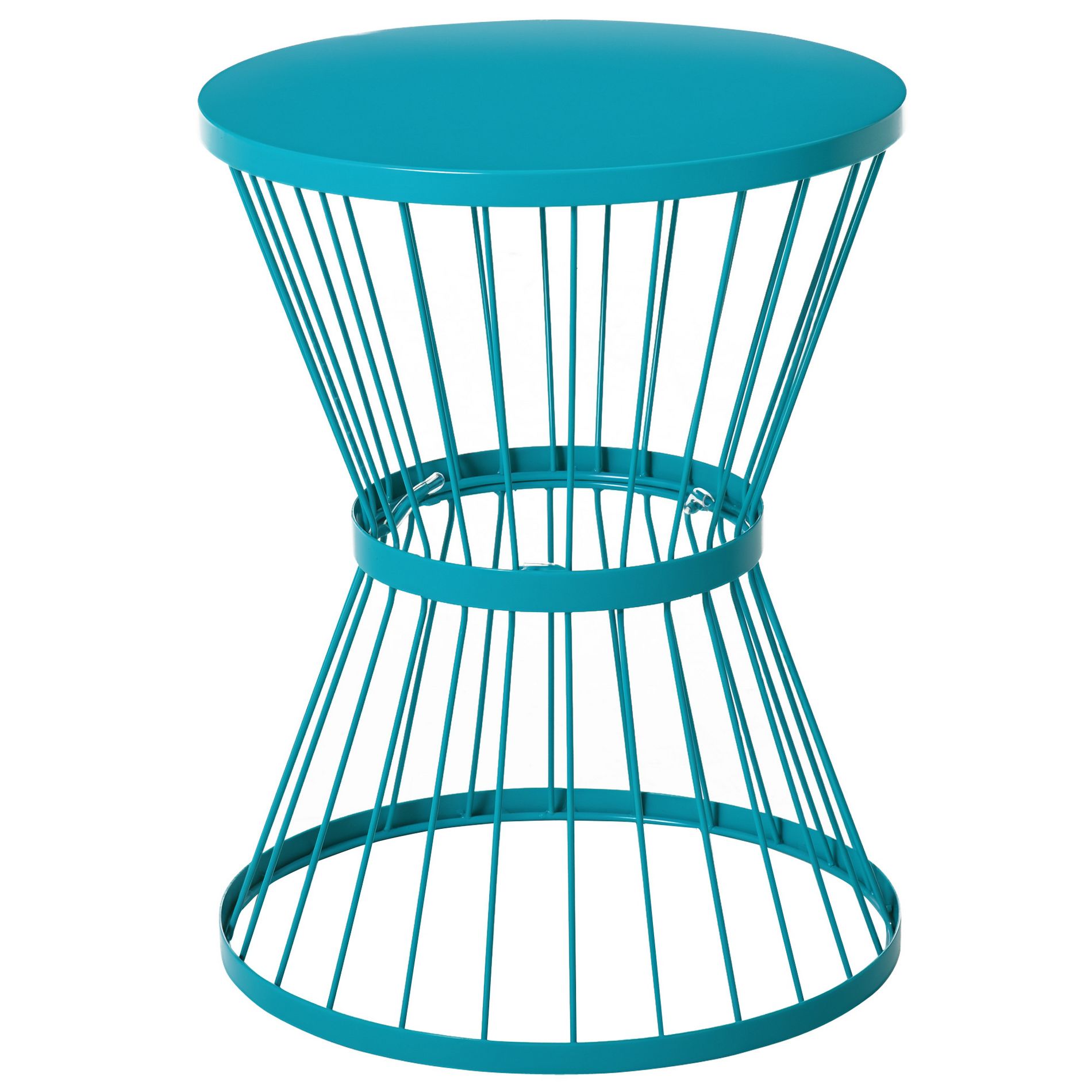 Outsunny 16" Steel Patio End Table, Side Table with Hourglass Design, Accent Table for Outdoor and Indoor Use, Blue