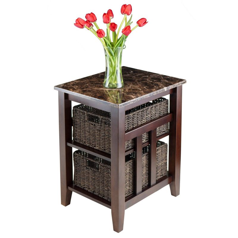 Zoey Side Table Faux Marble Top with Baskets Walnut/Chocolate - Winsome, 6 of 8